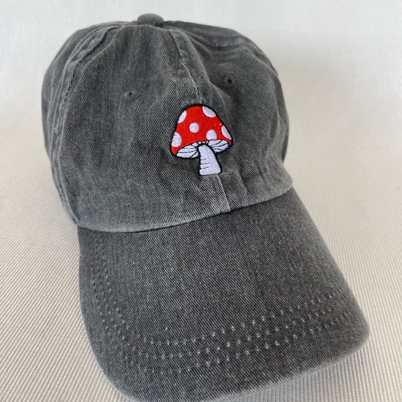 Mushroom Embroidery Gray Baseball Cap - Unisex. Streetwear. Adjustable. - Picture 7 of 8